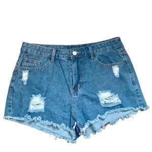 Shein Women High Waist Jean Distressed Shorts XL